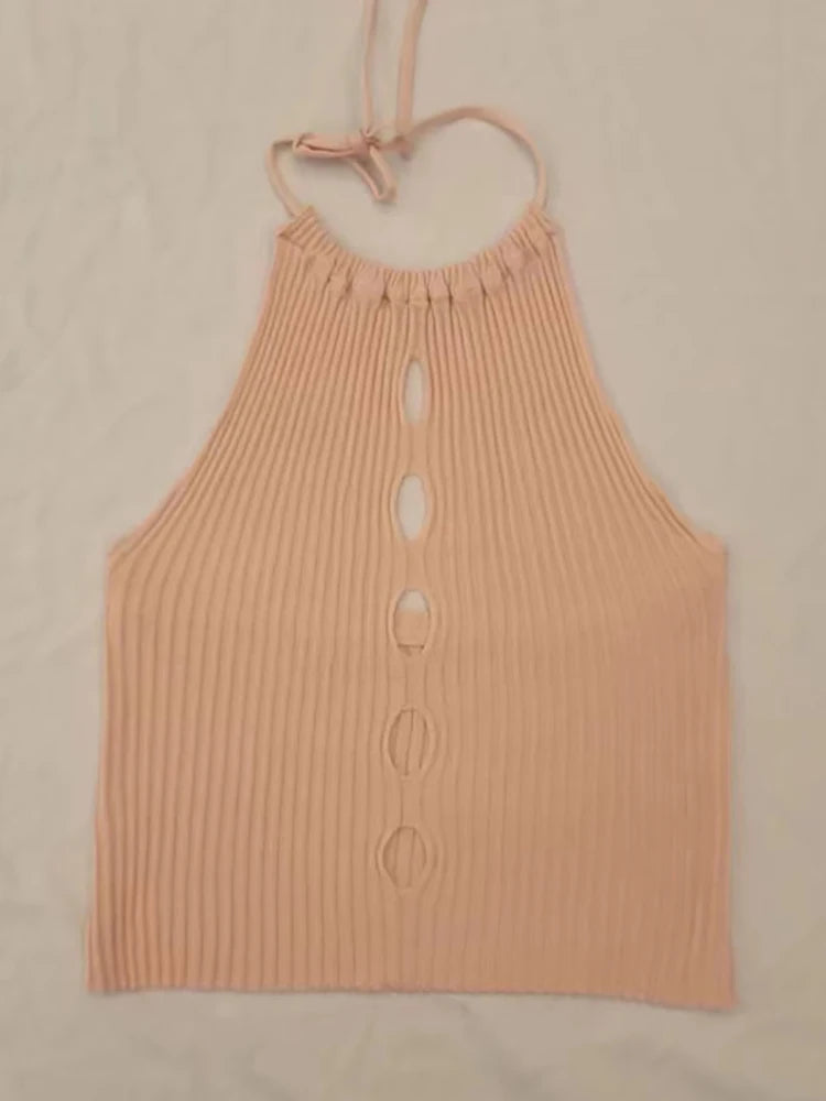 Sexy Hollow-Out Halter Crop Top – Strick Camisole im Y2K-Stil von HELIAR